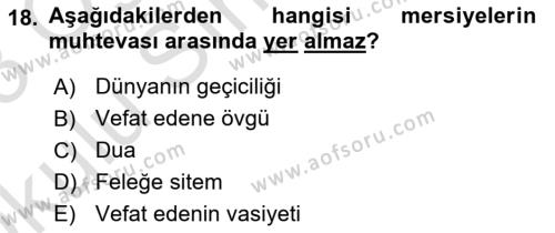 Türk İslam Edebiyatı Dersi 2022 - 2023 Yılı Yaz Okulu Sınavı 18. Soru