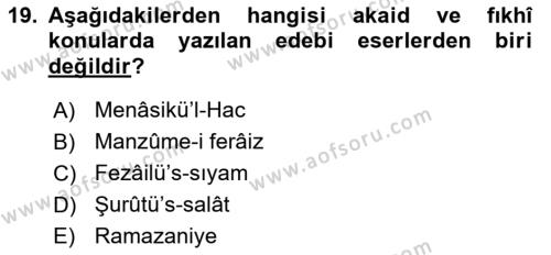 Türk İslam Edebiyatı Dersi 2022 - 2023 Yılı Yaz Okulu Sınavı 19. Soru