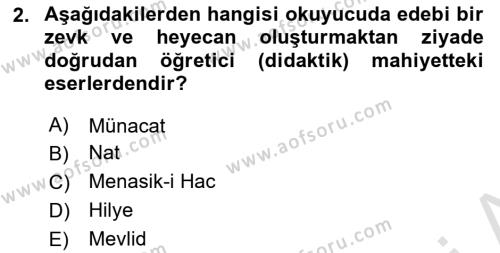 Türk İslam Edebiyatı Dersi 2023 - 2024 Yılı (Vize) Ara Sınavı 2. Soru