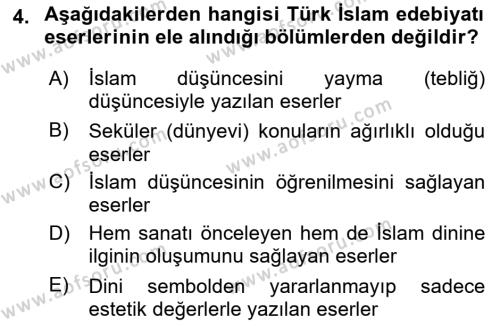 Türk İslam Edebiyatı Dersi 2023 - 2024 Yılı (Vize) Ara Sınavı 4. Soru