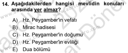 Türk İslam Edebiyatı Dersi 2023 - 2024 Yılı (Final) Dönem Sonu Sınavı 14. Soru