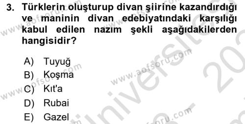 Türk İslam Edebiyatı Dersi 2023 - 2024 Yılı (Final) Dönem Sonu Sınavı 3. Soru