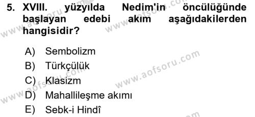 Türk İslam Edebiyatı Dersi 2023 - 2024 Yılı (Final) Dönem Sonu Sınavı 5. Soru