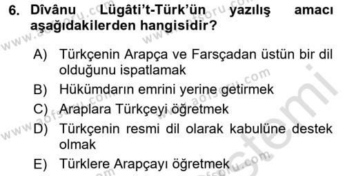 Türk İslam Edebiyatı Dersi 2023 - 2024 Yılı (Final) Dönem Sonu Sınavı 6. Soru