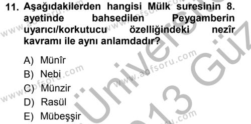 Tefsir Dersi 2012 - 2013 Yılı (Vize) Ara Sınavı 11. Soru