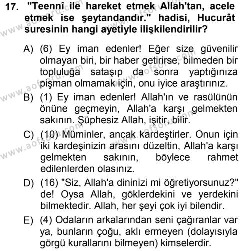 Tefsir Dersi 2012 - 2013 Yılı (Vize) Ara Sınavı 17. Soru