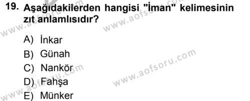Tefsir Dersi 2012 - 2013 Yılı (Vize) Ara Sınavı 19. Soru