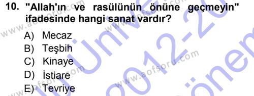 Tefsir Dersi 2012 - 2013 Yılı (Final) Dönem Sonu Sınavı 10. Soru