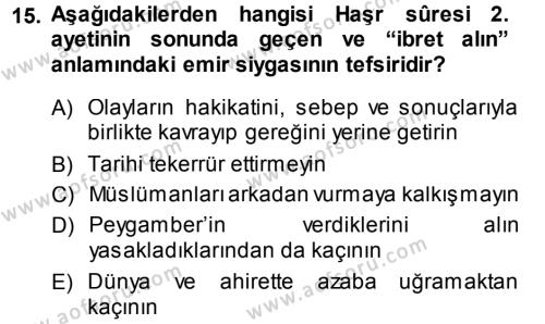 Tefsir Dersi 2013 - 2014 Yılı (Vize) Ara Sınavı 15. Soru