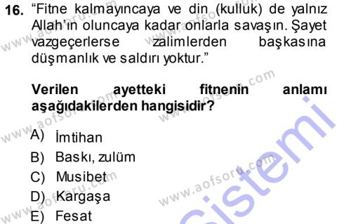 Tefsir Dersi 2013 - 2014 Yılı (Final) Dönem Sonu Sınavı 16. Soru
