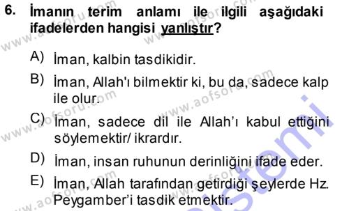 Tefsir Dersi 2013 - 2014 Yılı (Final) Dönem Sonu Sınavı 6. Soru
