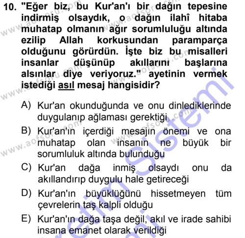 Tefsir Dersi 2014 - 2015 Yılı (Vize) Ara Sınavı 10. Soru