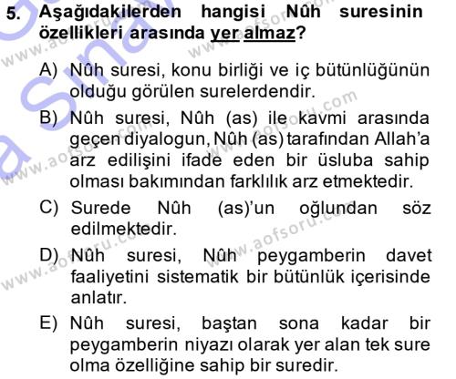 Tefsir Dersi 2014 - 2015 Yılı (Vize) Ara Sınavı 5. Soru