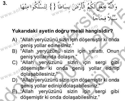 Tefsir Dersi 2014 - 2015 Yılı (Final) Dönem Sonu Sınavı 3. Soru