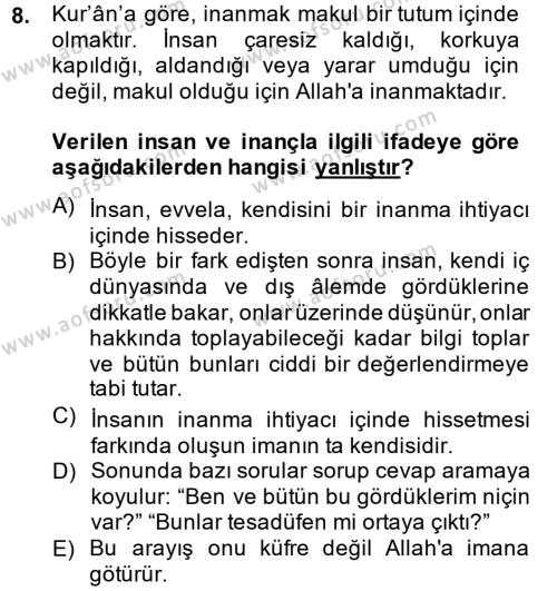 Tefsir Dersi 2014 - 2015 Yılı (Final) Dönem Sonu Sınavı 8. Soru