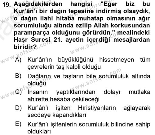 Tefsir Dersi 2018 - 2019 Yılı (Vize) Ara Sınavı 19. Soru