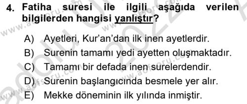 Tefsir Dersi 2022 - 2023 Yılı (Vize) Ara Sınavı 4. Soru