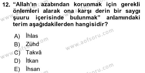 Tefsir Dersi 2022 - 2023 Yılı (Final) Dönem Sonu Sınavı 12. Soru