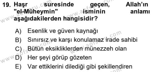 Tefsir Dersi 2023 - 2024 Yılı (Vize) Ara Sınavı 19. Soru