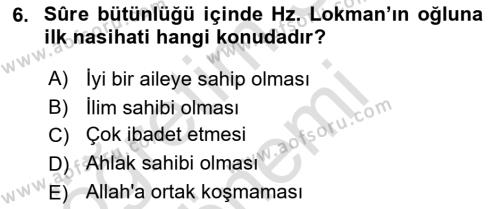 Tefsir Dersi 2024 - 2025 Yılı (Vize) Ara Sınavı 6. Soru