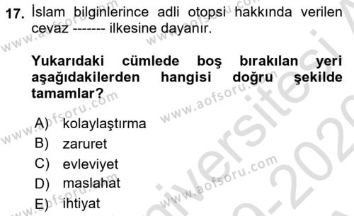 Günümüz Fıkıh Problemleri Dersi 2019 - 2020 Yılı (Vize) Ara Sınavı 17. Soru