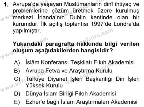 Günümüz Fıkıh Problemleri Dersi 2020 - 2021 Yılı Yaz Okulu Sınavı 1. Soru