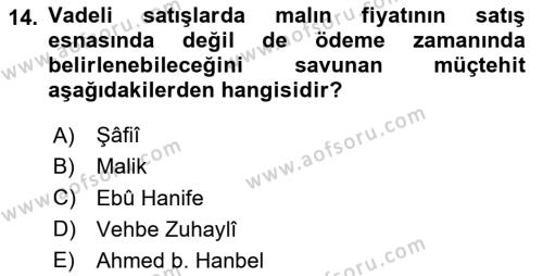 Günümüz Fıkıh Problemleri Dersi 2020 - 2021 Yılı Yaz Okulu Sınavı 14. Soru