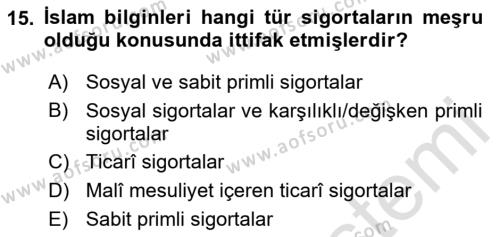 Günümüz Fıkıh Problemleri Dersi 2020 - 2021 Yılı Yaz Okulu Sınavı 15. Soru