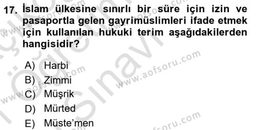 Günümüz Fıkıh Problemleri Dersi 2020 - 2021 Yılı Yaz Okulu Sınavı 17. Soru