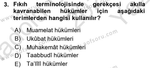 Günümüz Fıkıh Problemleri Dersi 2020 - 2021 Yılı Yaz Okulu Sınavı 3. Soru