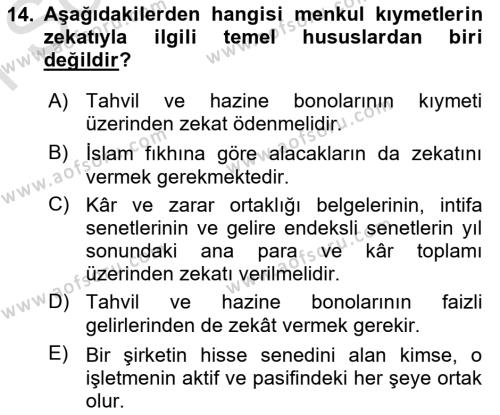 Günümüz Fıkıh Problemleri Dersi 2021 - 2022 Yılı (Final) Dönem Sonu Sınavı 14. Soru