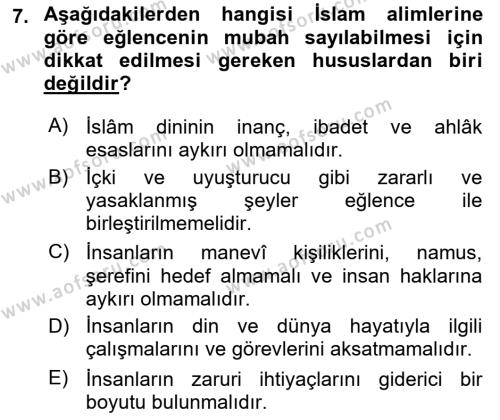 Günümüz Fıkıh Problemleri Dersi 2021 - 2022 Yılı (Final) Dönem Sonu Sınavı 7. Soru