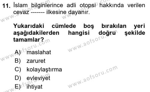 Günümüz Fıkıh Problemleri Dersi 2021 - 2022 Yılı Yaz Okulu Sınavı 11. Soru