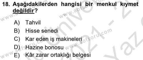 Günümüz Fıkıh Problemleri Dersi 2021 - 2022 Yılı Yaz Okulu Sınavı 18. Soru