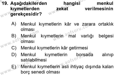 Günümüz Fıkıh Problemleri Dersi 2021 - 2022 Yılı Yaz Okulu Sınavı 19. Soru