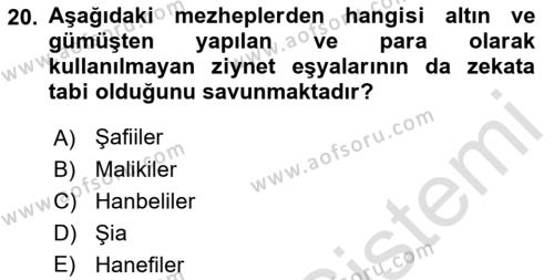 Günümüz Fıkıh Problemleri Dersi 2021 - 2022 Yılı Yaz Okulu Sınavı 20. Soru