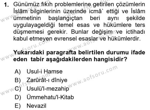 Günümüz Fıkıh Problemleri Dersi 2022 - 2023 Yılı (Vize) Ara Sınavı 1. Soru