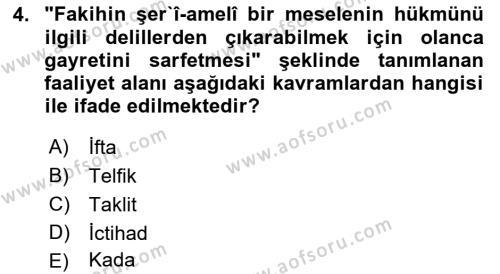 Günümüz Fıkıh Problemleri Dersi 2022 - 2023 Yılı (Vize) Ara Sınavı 4. Soru