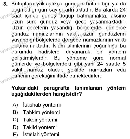 Günümüz Fıkıh Problemleri Dersi 2022 - 2023 Yılı (Vize) Ara Sınavı 8. Soru