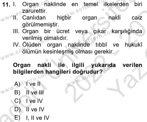 Günümüz Fıkıh Problemleri Dersi 2022 - 2023 Yılı Yaz Okulu Sınavı 11. Soru