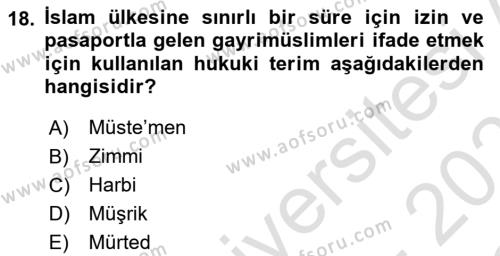 Günümüz Fıkıh Problemleri Dersi 2022 - 2023 Yılı Yaz Okulu Sınavı 18. Soru