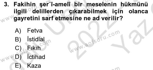 Günümüz Fıkıh Problemleri Dersi 2022 - 2023 Yılı Yaz Okulu Sınavı 3. Soru