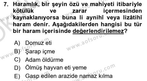 Günümüz Fıkıh Problemleri Dersi 2022 - 2023 Yılı Yaz Okulu Sınavı 7. Soru