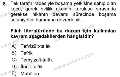 Günümüz Fıkıh Problemleri Dersi 2022 - 2023 Yılı Yaz Okulu Sınavı 8. Soru