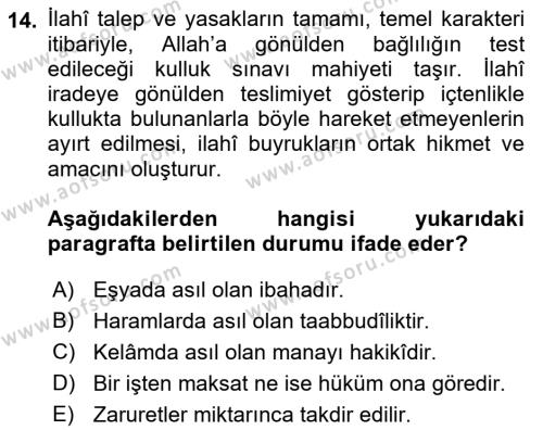 Günümüz Fıkıh Problemleri Dersi 2023 - 2024 Yılı (Vize) Ara Sınavı 14. Soru