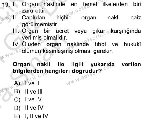 Günümüz Fıkıh Problemleri Dersi 2023 - 2024 Yılı (Vize) Ara Sınavı 19. Soru