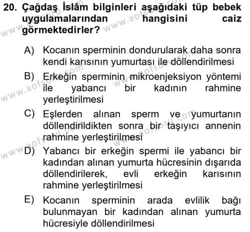 Günümüz Fıkıh Problemleri Dersi 2023 - 2024 Yılı (Vize) Ara Sınavı 20. Soru