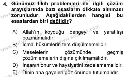 Günümüz Fıkıh Problemleri Dersi 2023 - 2024 Yılı (Vize) Ara Sınavı 4. Soru