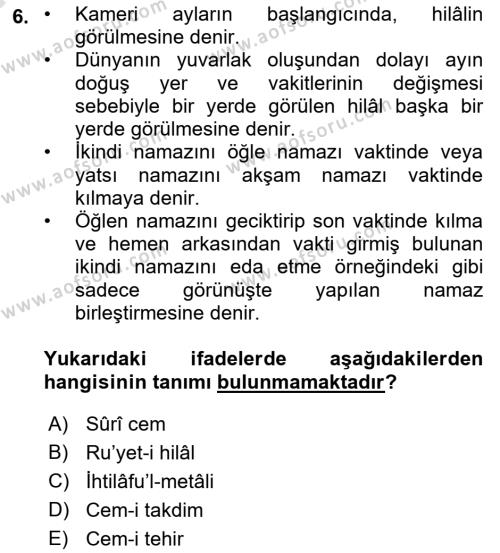 Günümüz Fıkıh Problemleri Dersi 2023 - 2024 Yılı (Vize) Ara Sınavı 6. Soru