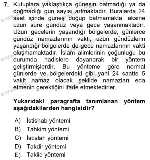 Günümüz Fıkıh Problemleri Dersi 2023 - 2024 Yılı (Vize) Ara Sınavı 7. Soru